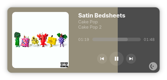Screenshot of the Turntable app playing Satin Bedsheets - Cake Pop 2 by Cake Pop through Amberol